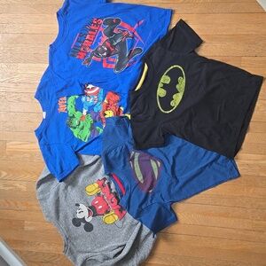 Lot Of 5 Boys 5T Tops Shirts Marvel, Batman, Disney, Superman, Mickey Mouse